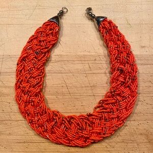 Orange beaded statement necklace - choker length